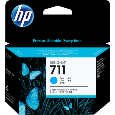 HP 711 Cyan - Pack de 3 cartouches de 29ml - ORIGINALE