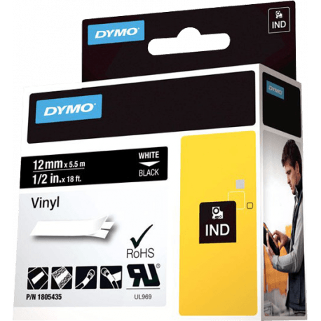Ruban Dymo 1805435 Blanc sur Noir - 12mm x 5,5m - ORIGINAL