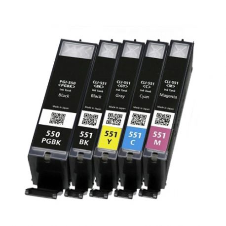 6 Cartouches D'encre Compatibles Canon PGI-550 Et CLI-551 XL - Noir, Photo Noir, Cyan, Magenta, Jaune, Gris