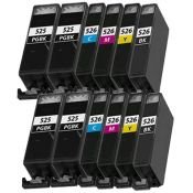 Compatible Canon PGI-525 / CLI-526 - Pack 12 cartouches d'encre (2+2+2+2+4)
