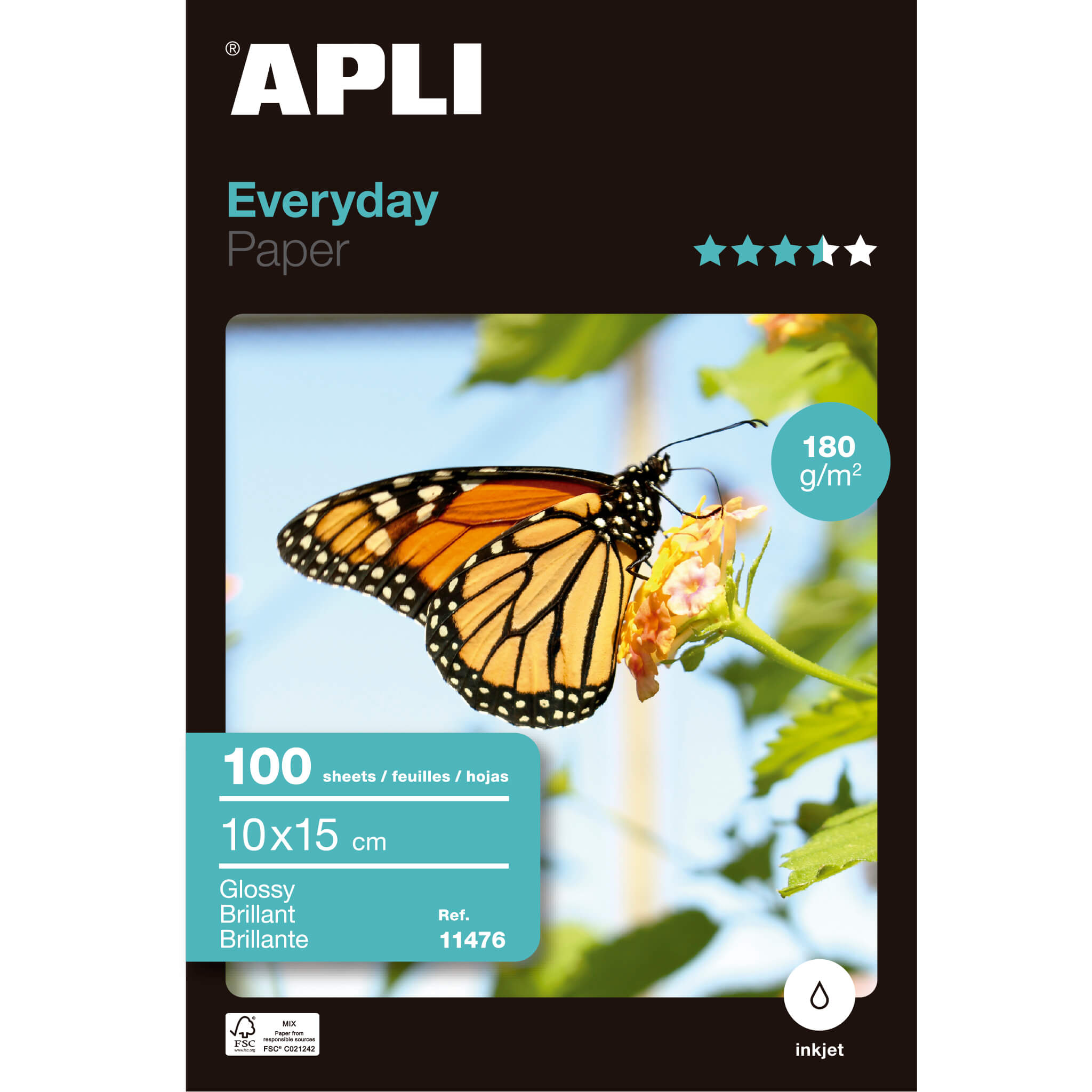 Papier APLI 11476 - 10x15 cm Brillant 180g - 100 feuilles