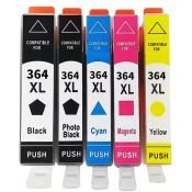 Compatible Cartouche HP 364XL - Pack 5 cartouches Haute capacité (avec noire photo) (1+1+1+1+1)